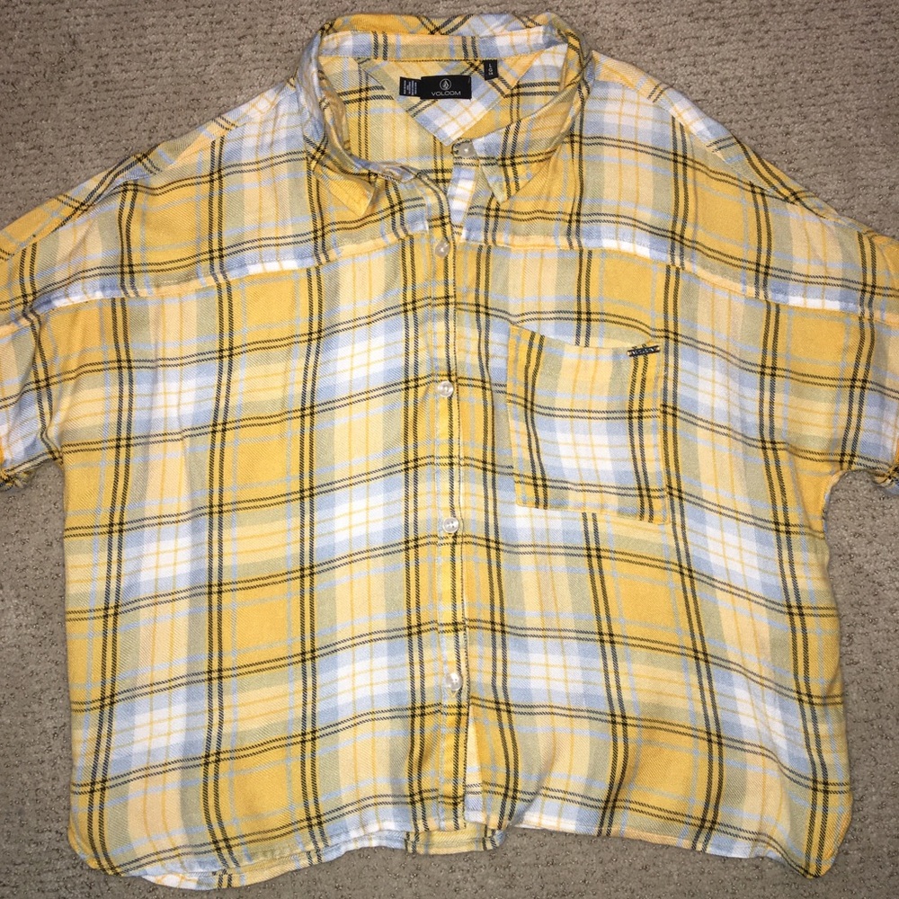Volcom yellow plaid cropped top. Gently worn.